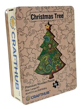 Tapestry Christmas Tree Shaped Wood Puzzle Colorful 132 Wooden Pieces Crafthub
